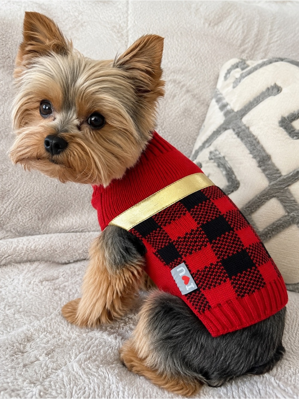 Telluride Clothing Co. Dog Sweater XS Red Black Buffalo Plaid Knit Holiday